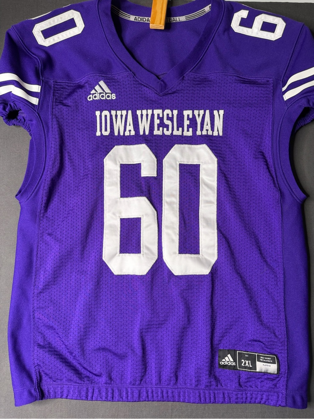 Adidas Purple Iowa Wesleyan Football Jersey #60 Sz 2XL Rare